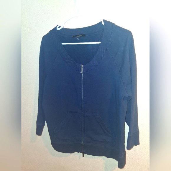 Talbots Dark Navy Zipped Cardigan Scoop Neck 3/4 Sleeve XL - Picture 1 of 6